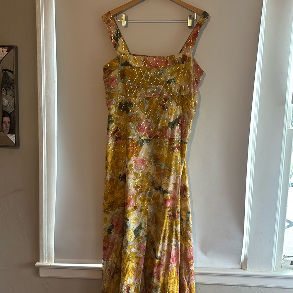 Yellow golden sundress with roses